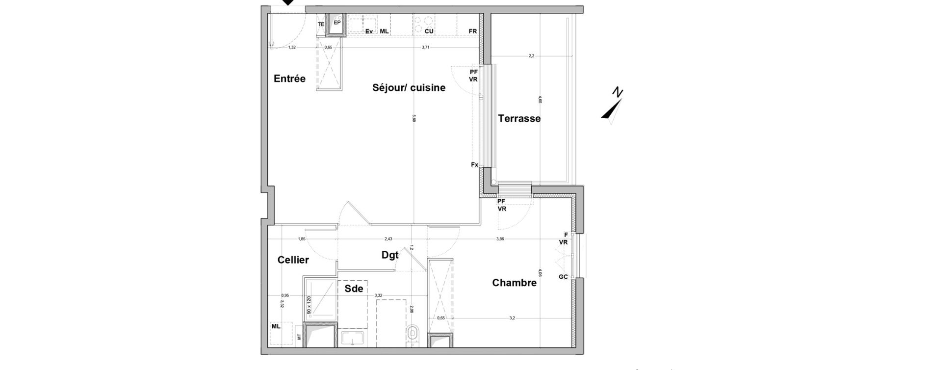 Appartement T2 de 59,39 m2 &agrave; Floirac La souys