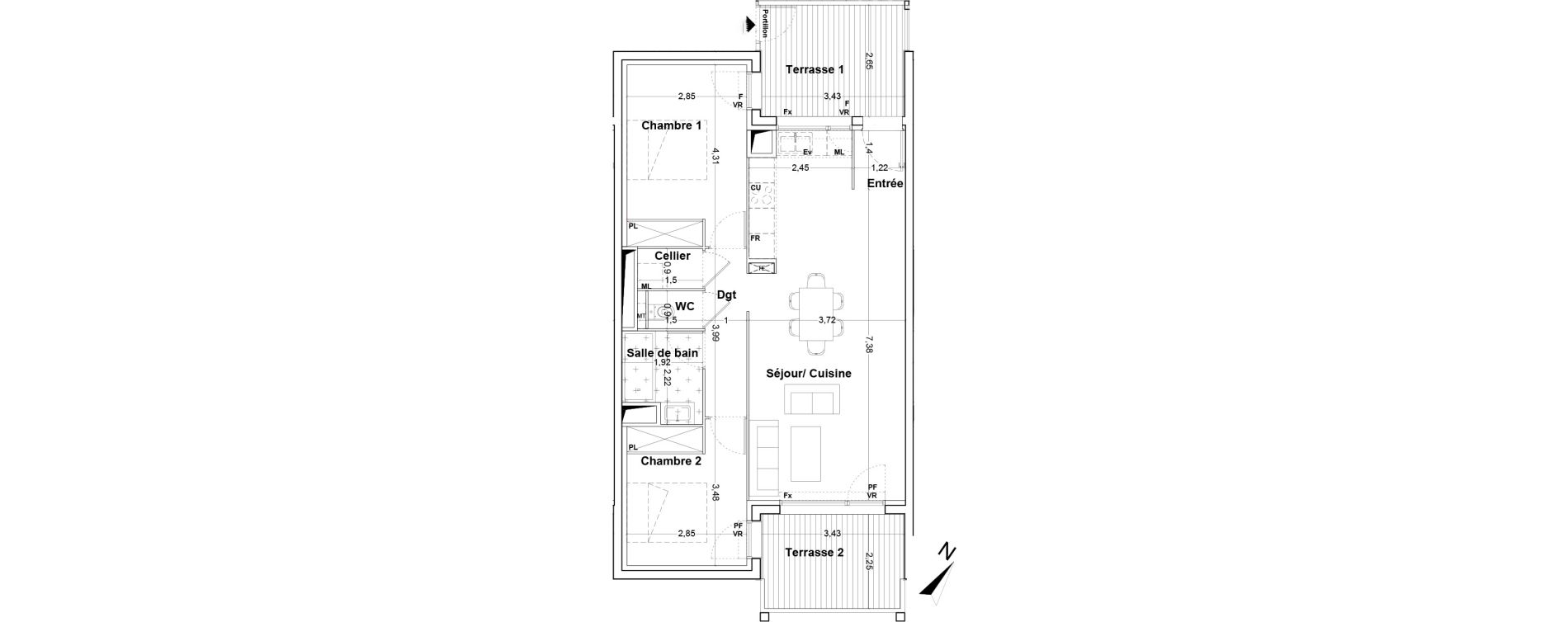 Appartement T3 de 64,29 m2 &agrave; Floirac La souys