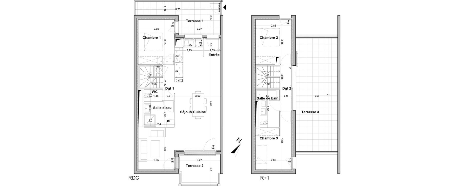 Duplex T4 de 88,48 m2 &agrave; Floirac La souys