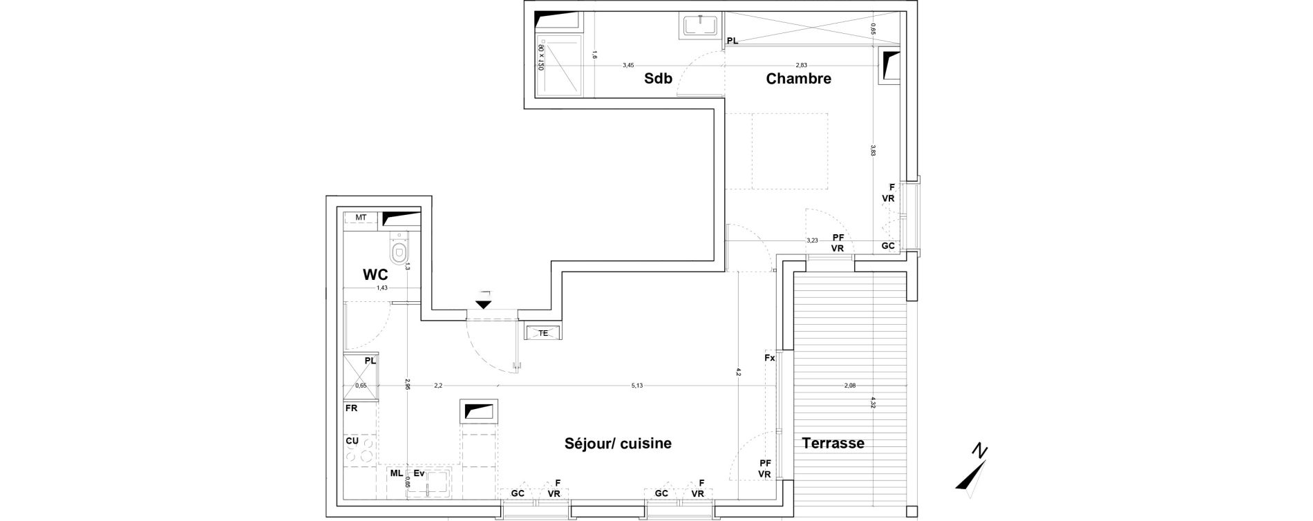Appartement T2 de 51,77 m2 &agrave; Floirac La souys
