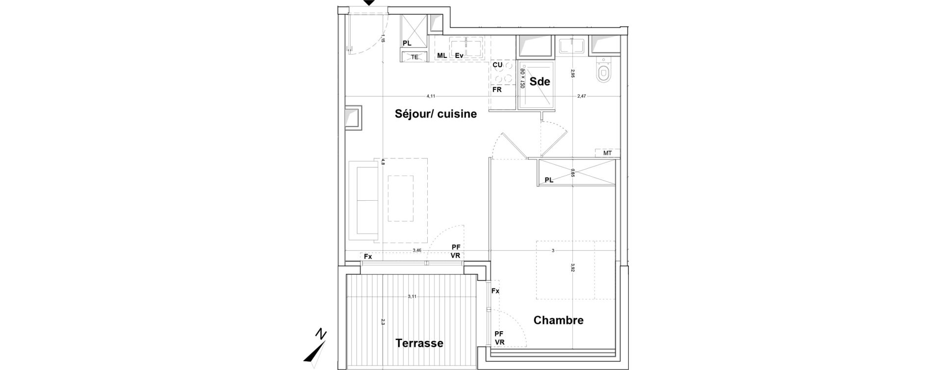 Appartement T2 de 41,47 m2 &agrave; Floirac La souys