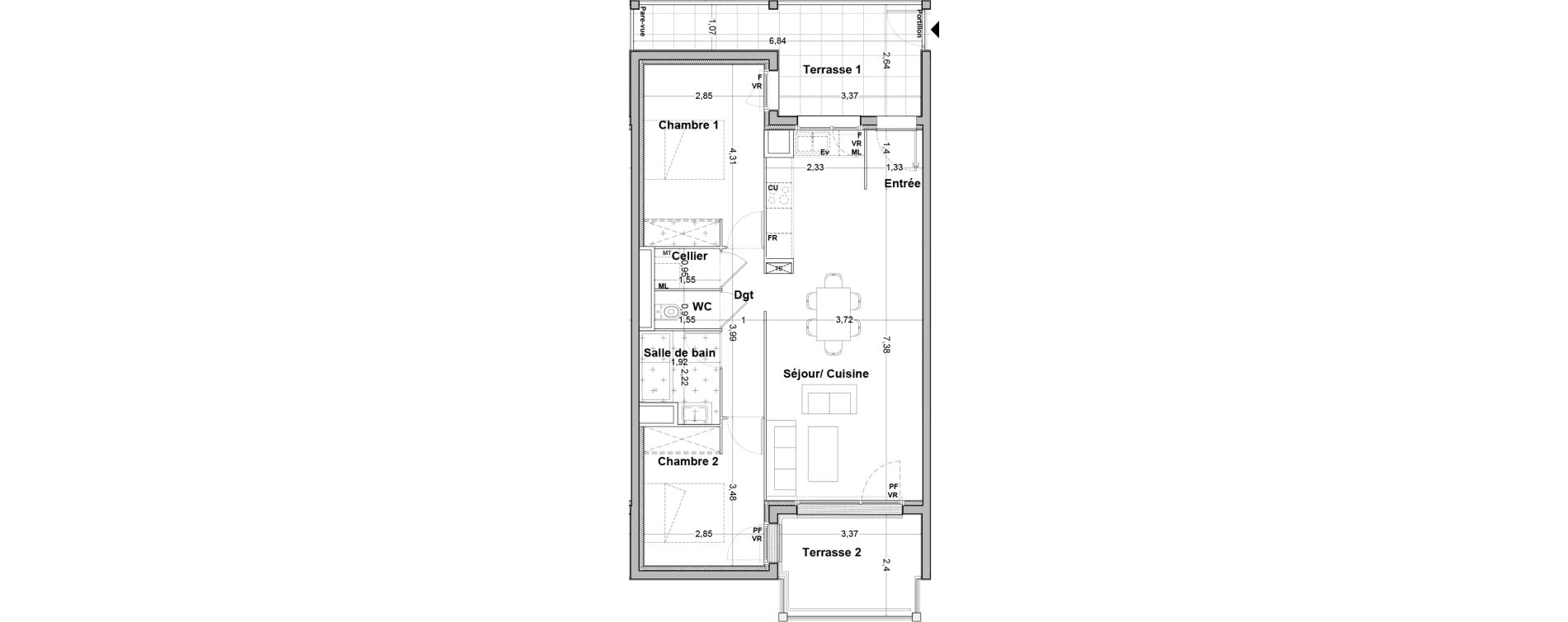 Appartement T3 de 64,39 m2 &agrave; Floirac La souys
