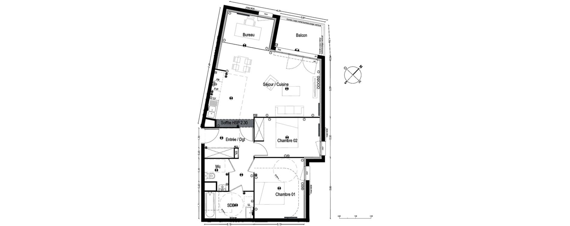 Appartement T3 de 75,33 m2 à Gradignan Centre