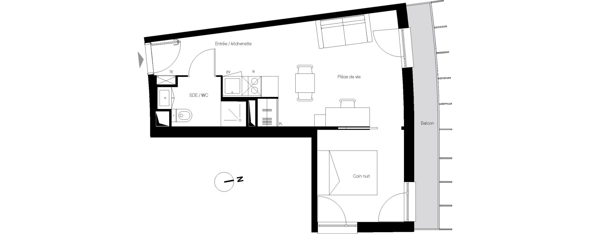 Appartement T1 bis de 31,91 m2 &agrave; Gradignan Centre