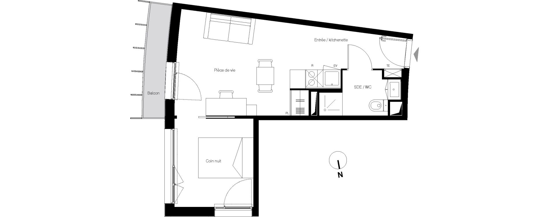 Appartement T1 bis de 32,22 m2 &agrave; Gradignan Centre
