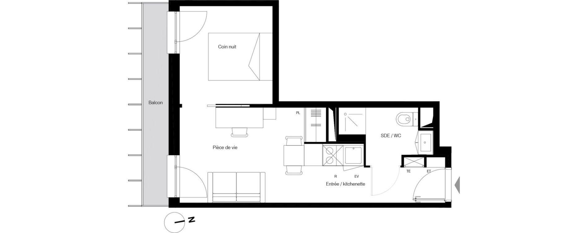 Appartement T1 bis de 28,27 m2 &agrave; Gradignan Centre