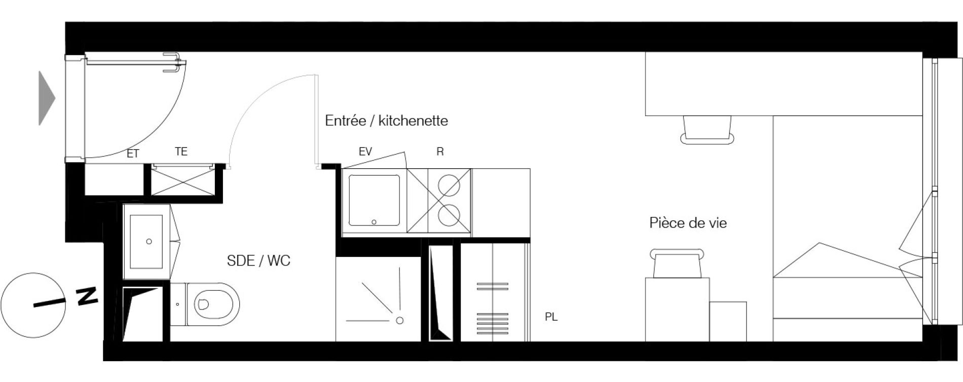 Appartement T1 de 19,71 m2 &agrave; Gradignan Centre