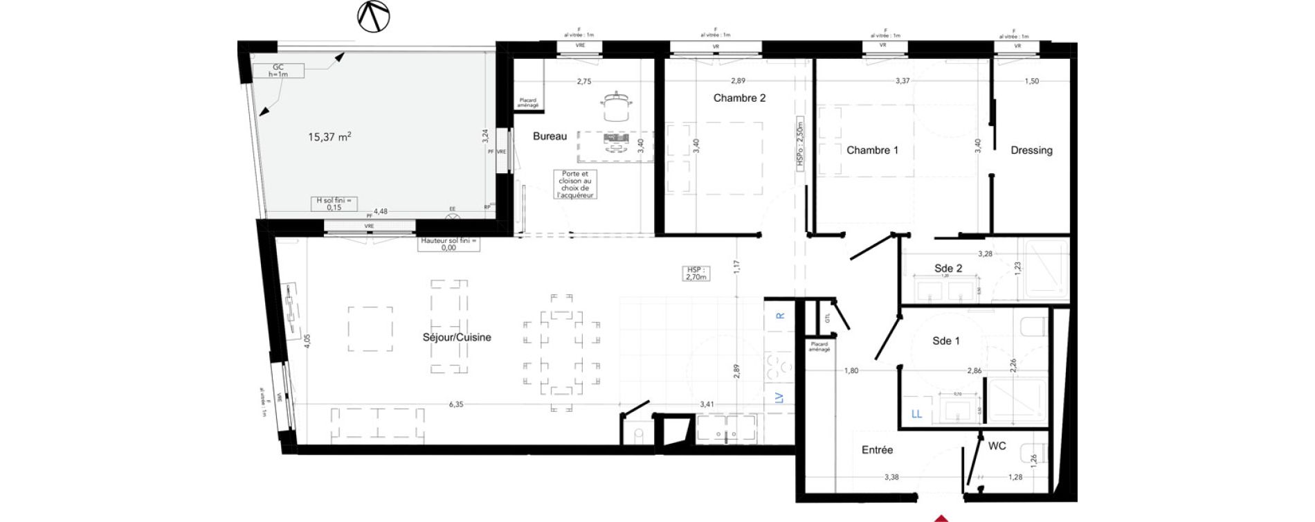 Appartement T4 de 98,13 m2 &agrave; Gradignan Naudet