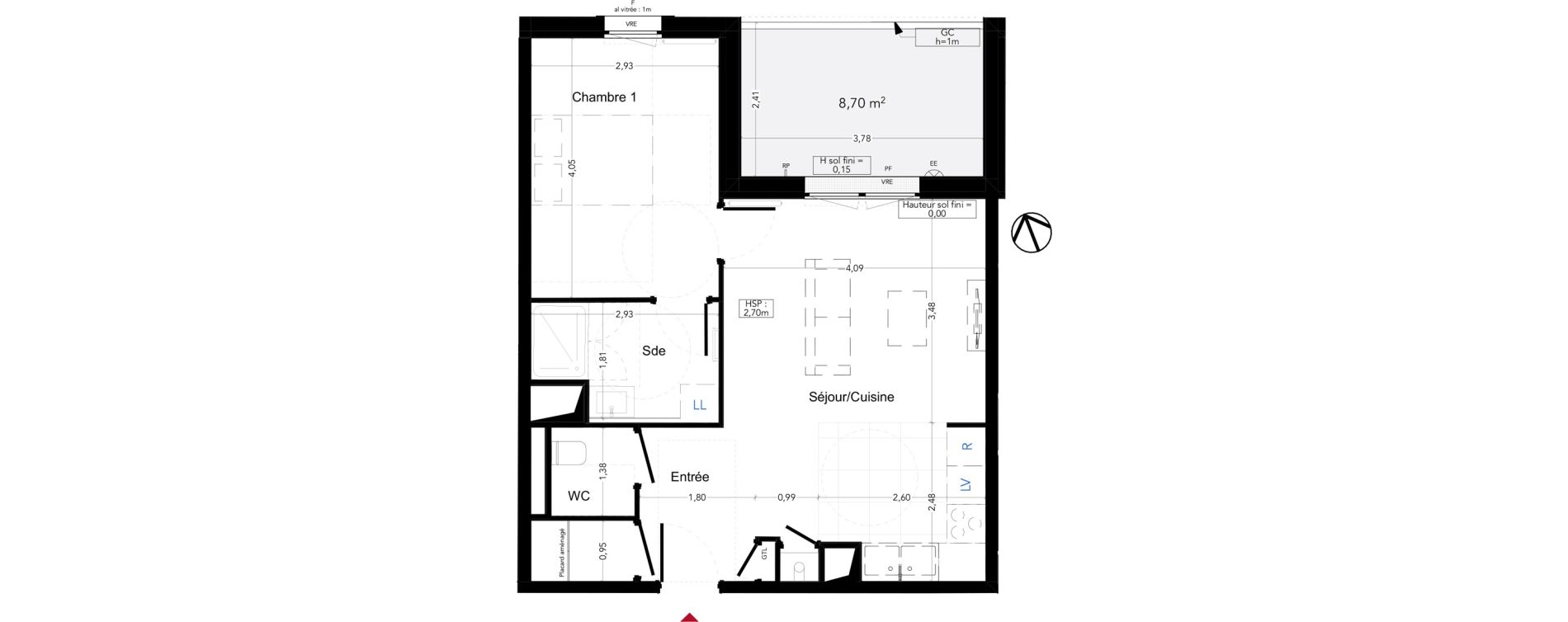 Appartement T2 de 46,39 m2 &agrave; Gradignan Naudet