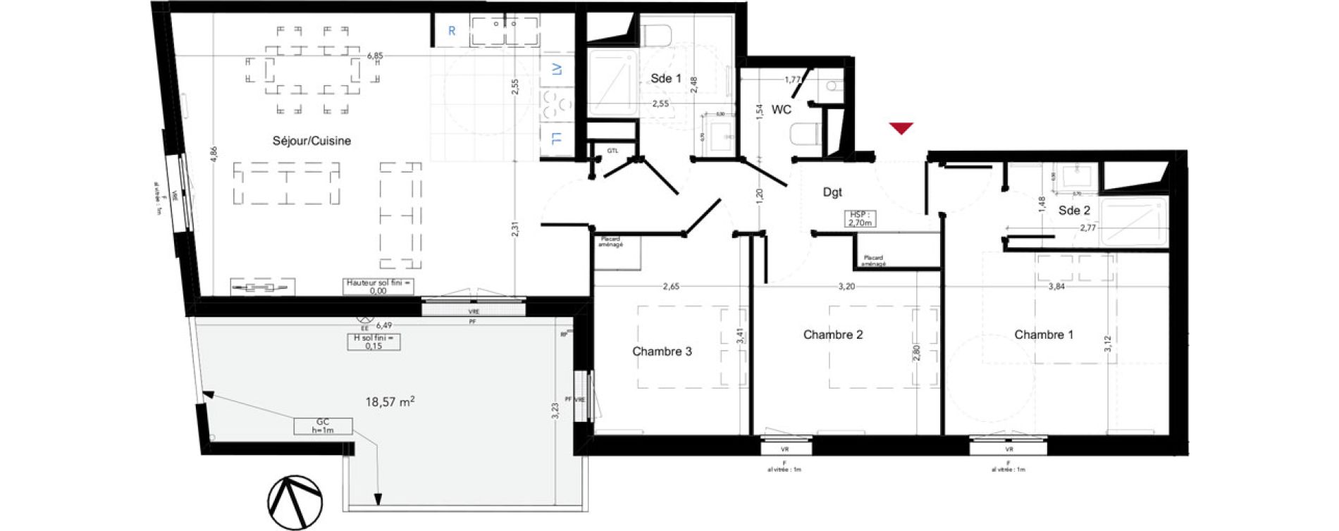 Appartement T4 de 84,51 m2 &agrave; Gradignan Naudet