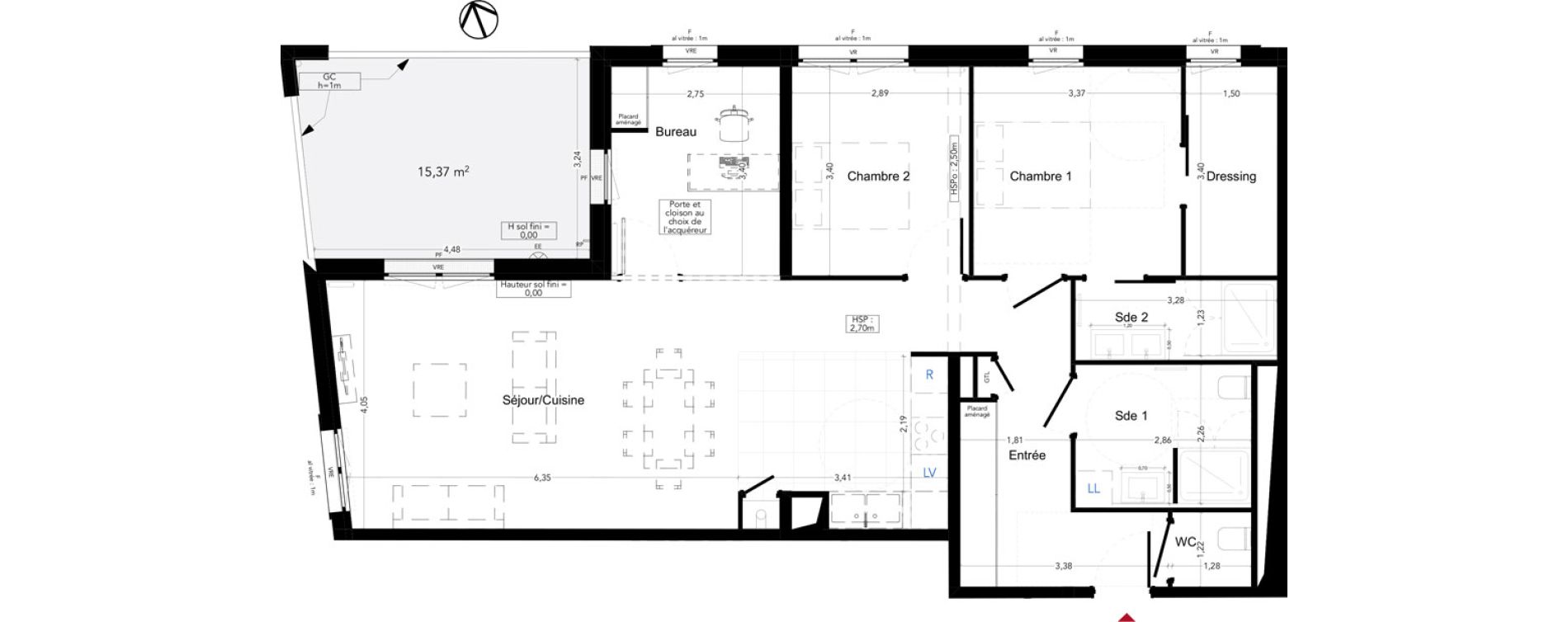 Appartement T4 de 98,28 m2 &agrave; Gradignan Naudet