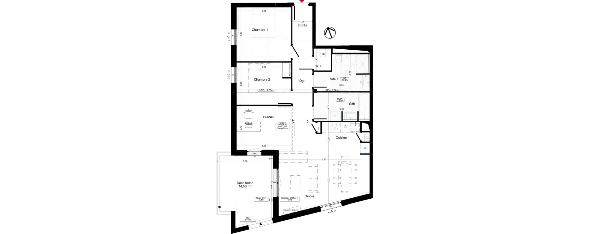 Appartement T4 de 81,26 m2 &agrave; Gradignan Naudet