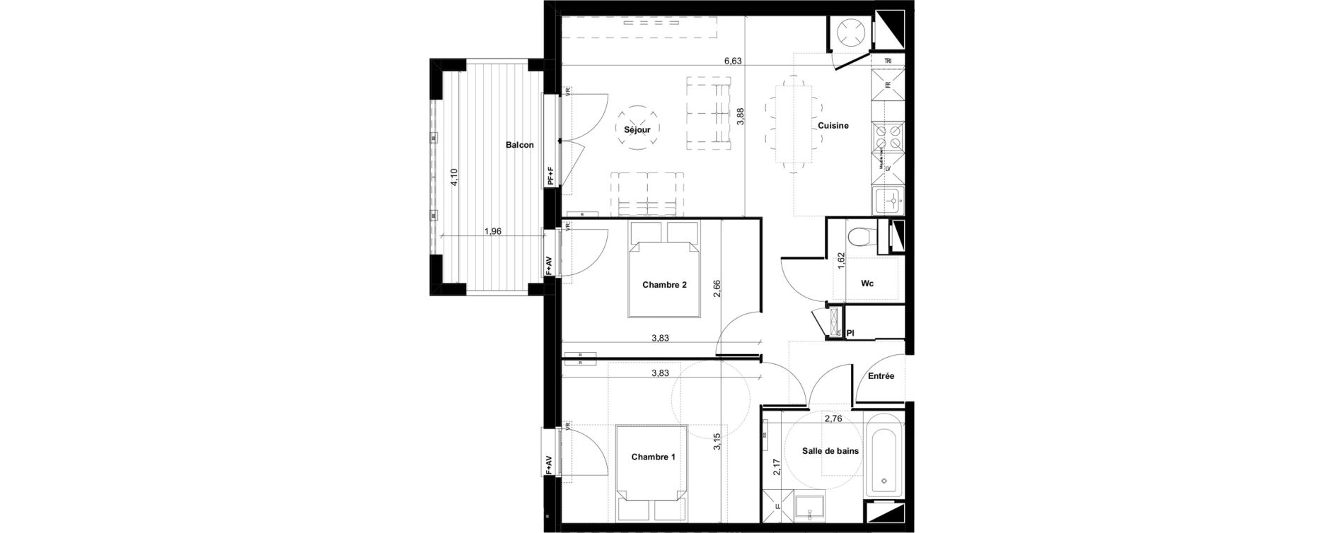 Appartement T3 de 62,39 m2 &agrave; Gujan-Mestras Centre