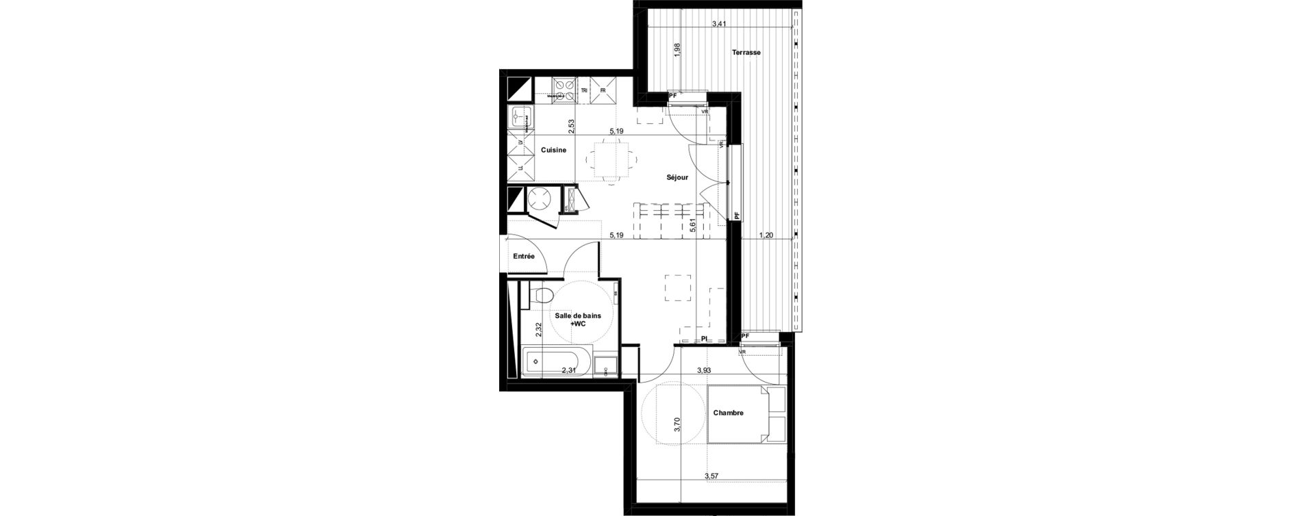 Appartement T2 de 44,60 m2 &agrave; Gujan-Mestras Centre