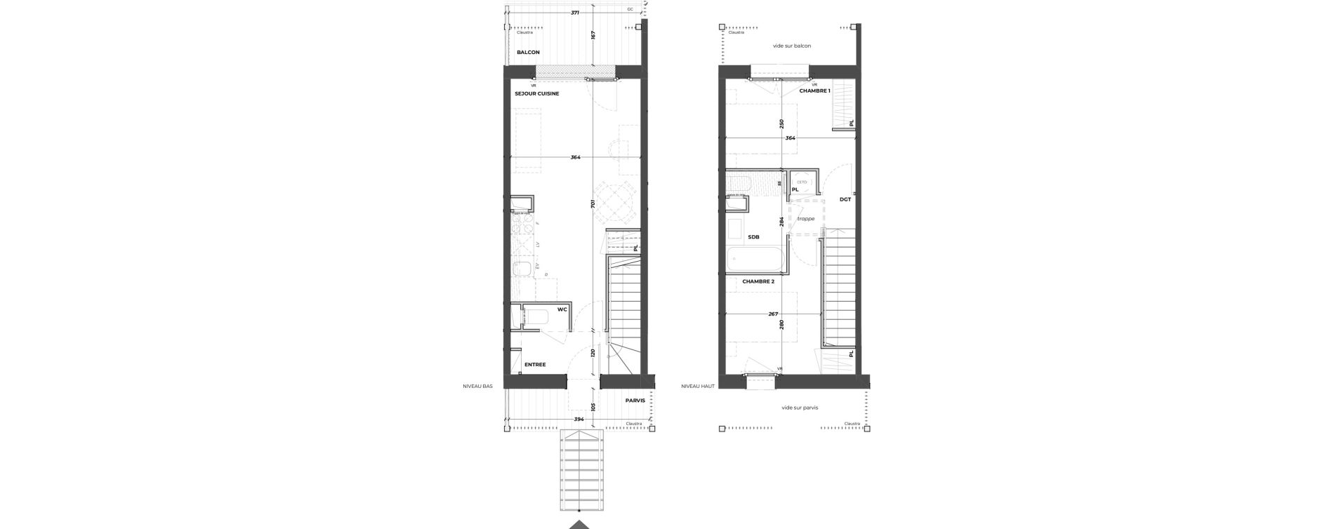 Duplex T3 meubl&eacute; de 51,60 m2 &agrave; La Teste-De-Buch Aiguillon - port