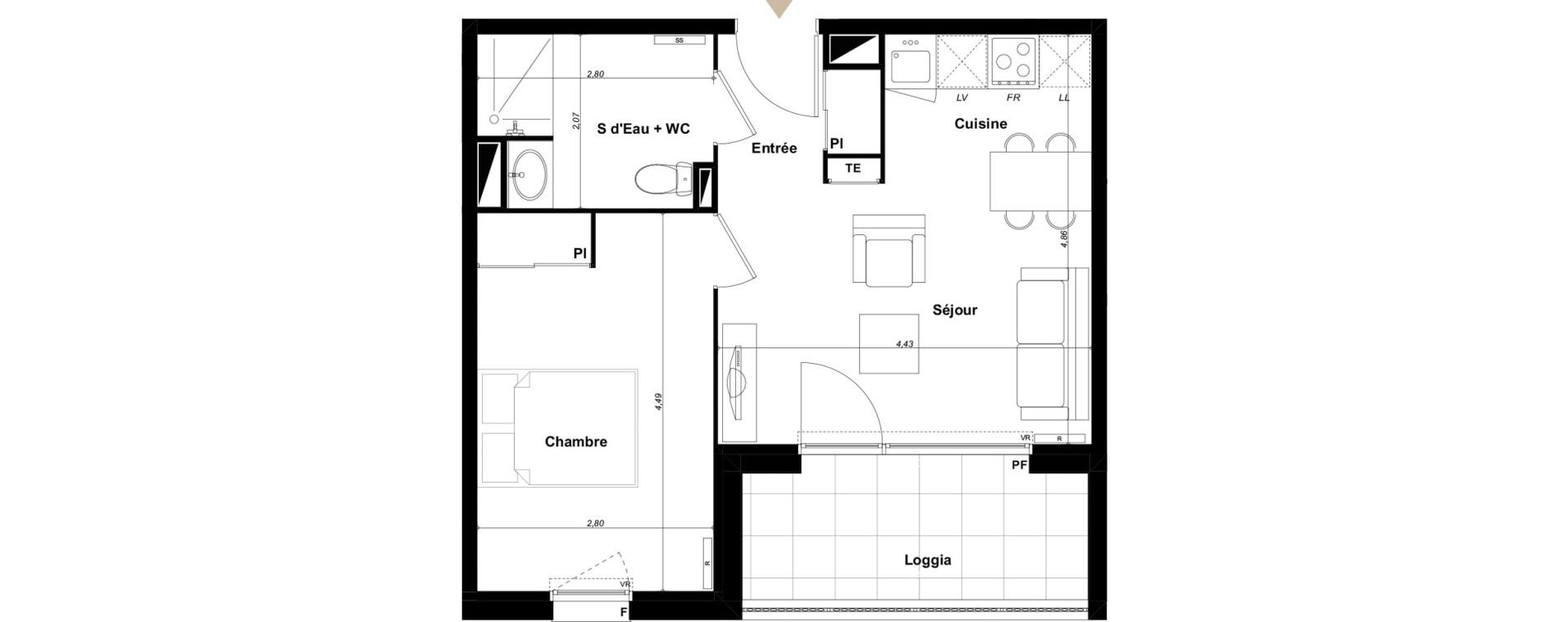 Appartement T2 de 38,85 m2 &agrave; Lacanau Ocean