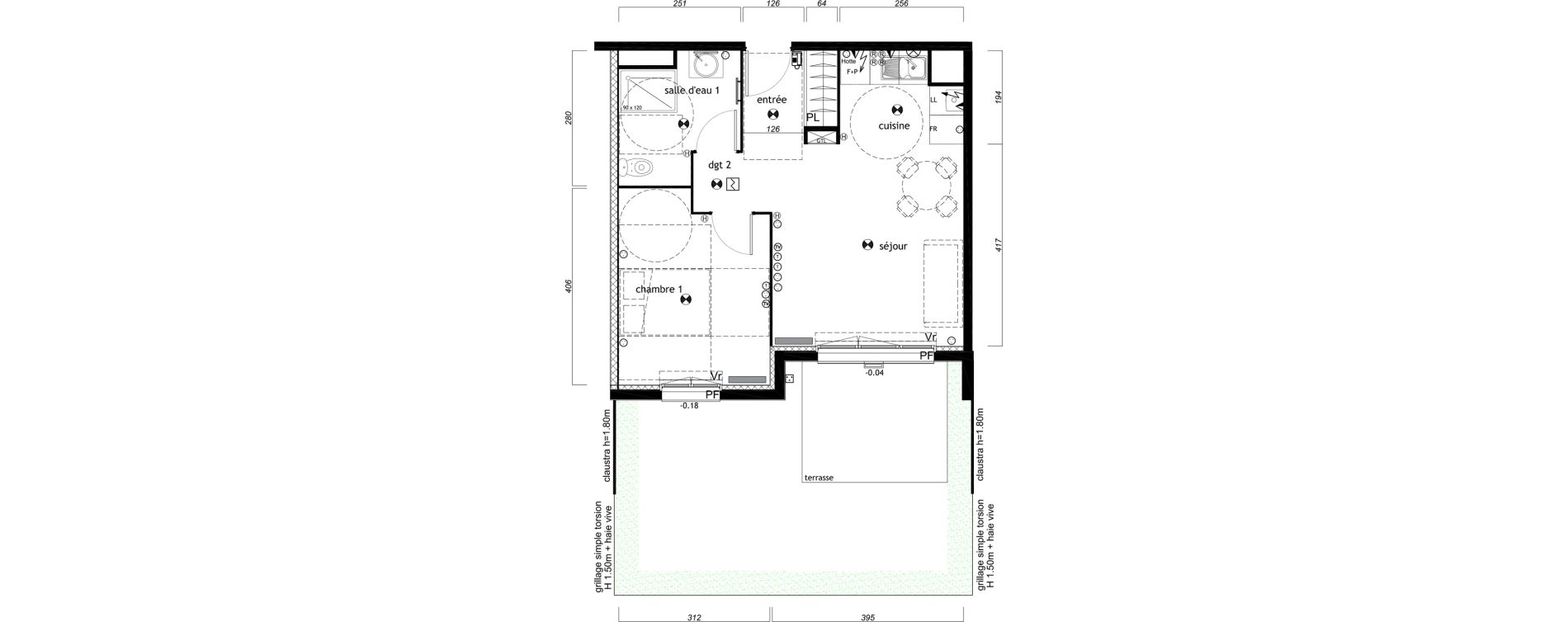 Appartement T2 de 42,49 m2 au Barp Centre