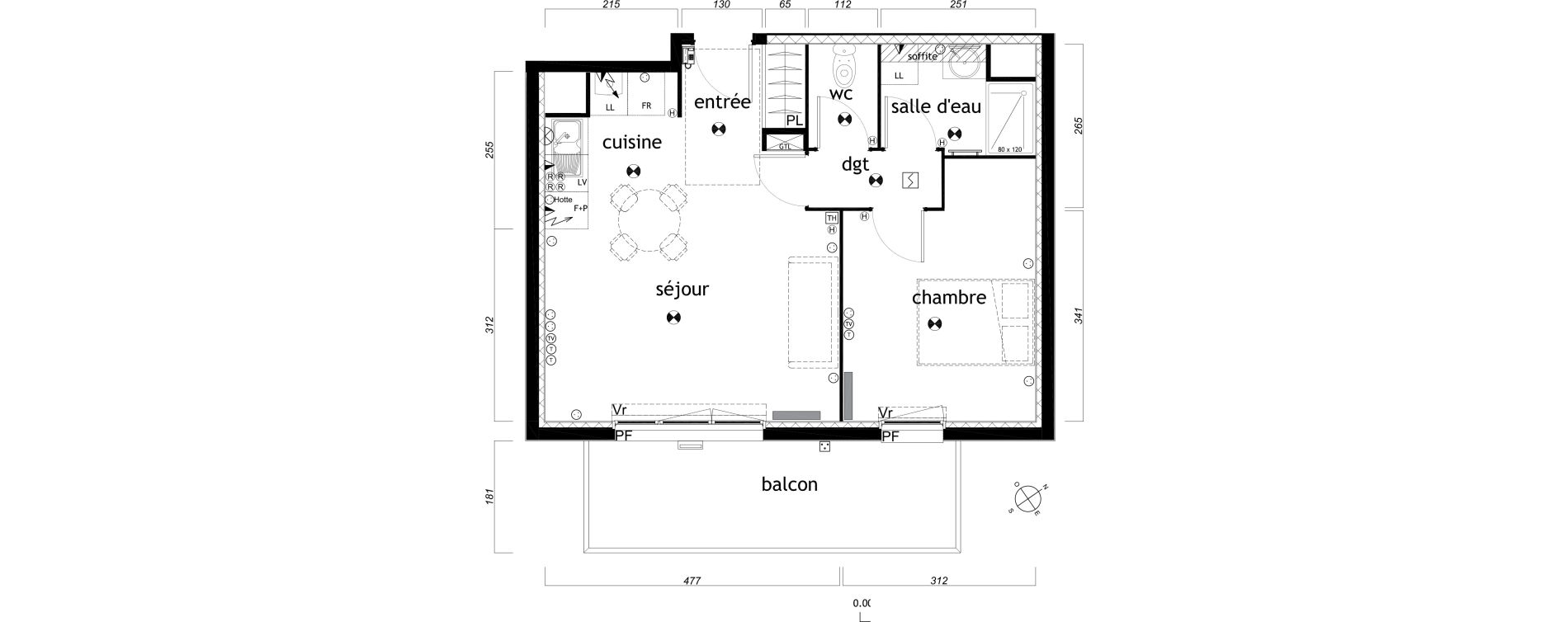Appartement T2 de 45,46 m2 au Barp Centre
