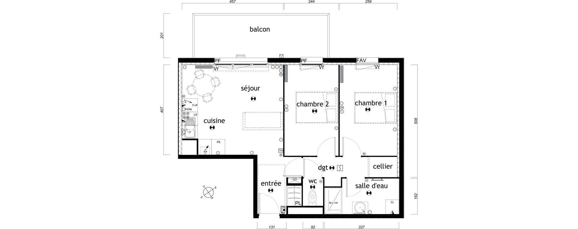 Appartement T3 de 53,90 m2 au Barp Centre