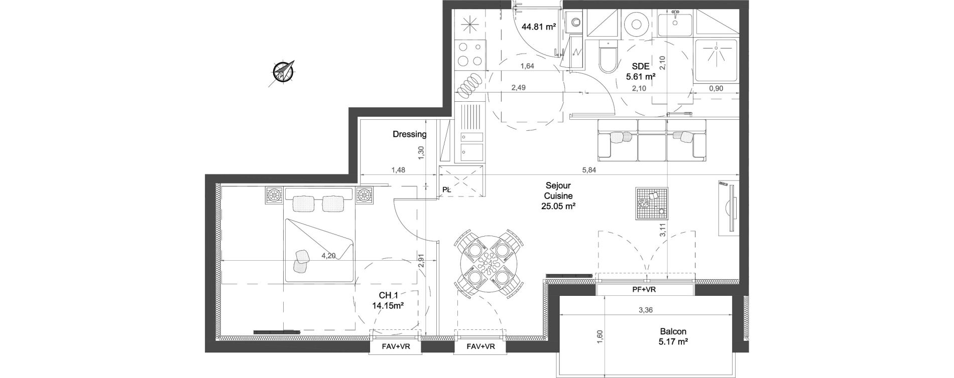 Appartement T2 de 44,81 m2 au Barp Centre