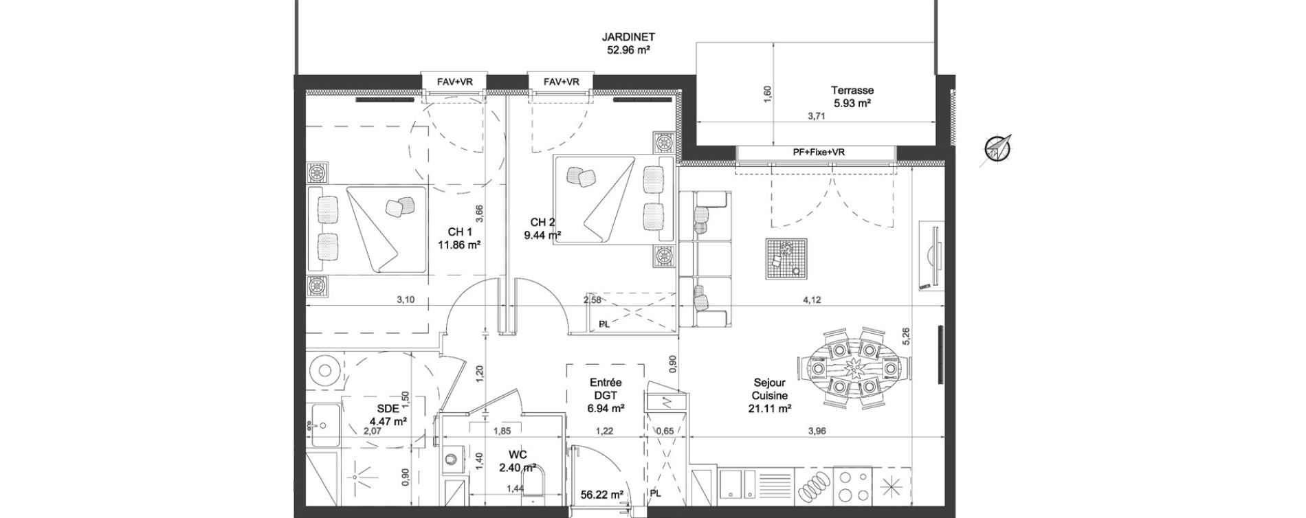 Appartement T3 de 56,22 m2 au Barp Centre