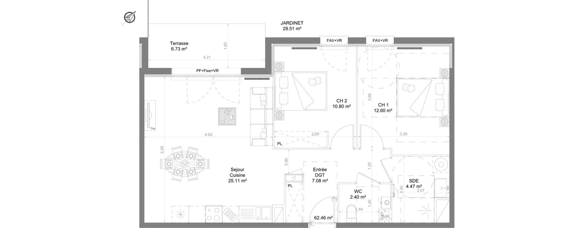 Appartement T3 de 62,46 m2 au Barp Centre