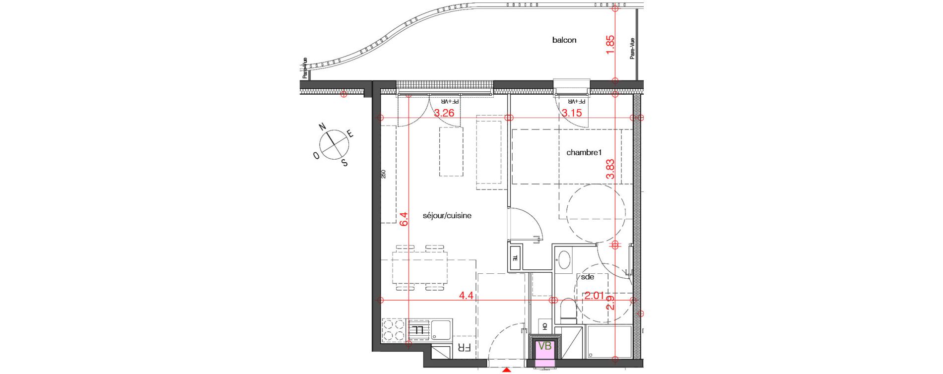 Appartement T2 de 41,28 m2 au Bouscat Ch&ecirc;neraie - lavigne