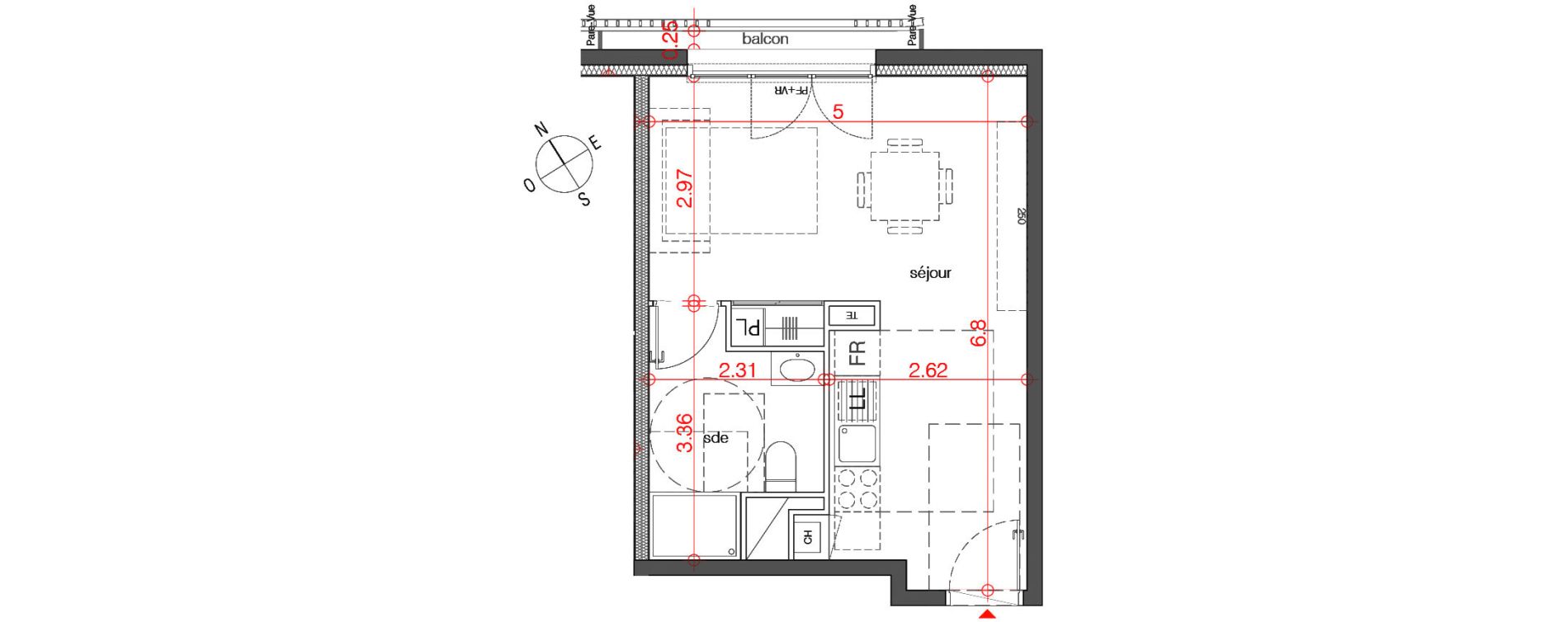 Appartement T1 de 31,23 m2 au Bouscat Ch&ecirc;neraie - lavigne