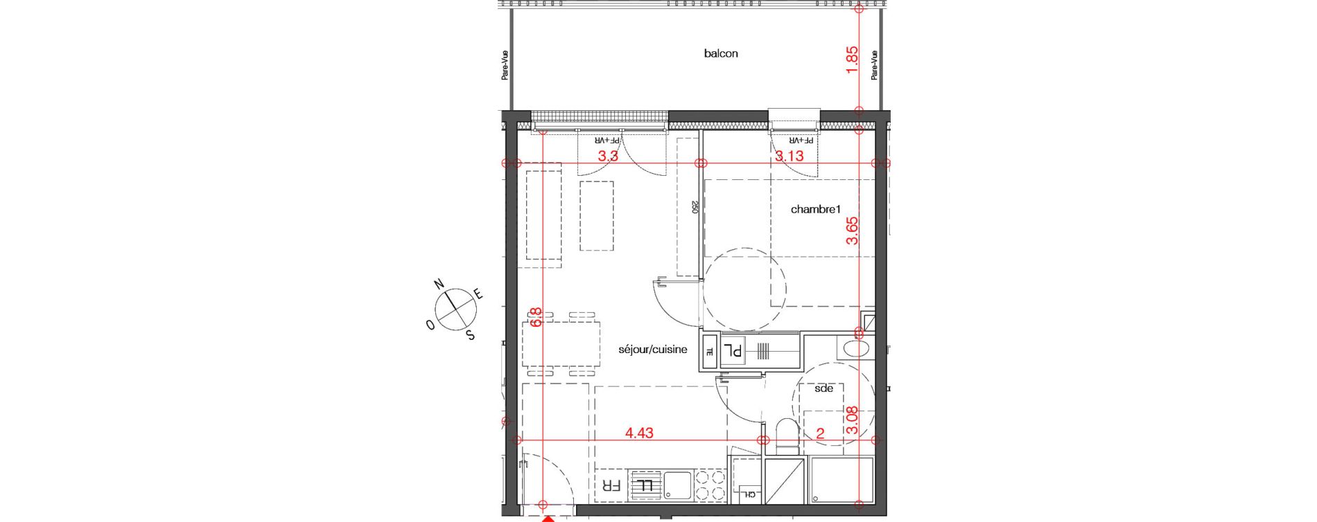 Appartement T2 de 42,39 m2 au Bouscat Ch&ecirc;neraie - lavigne