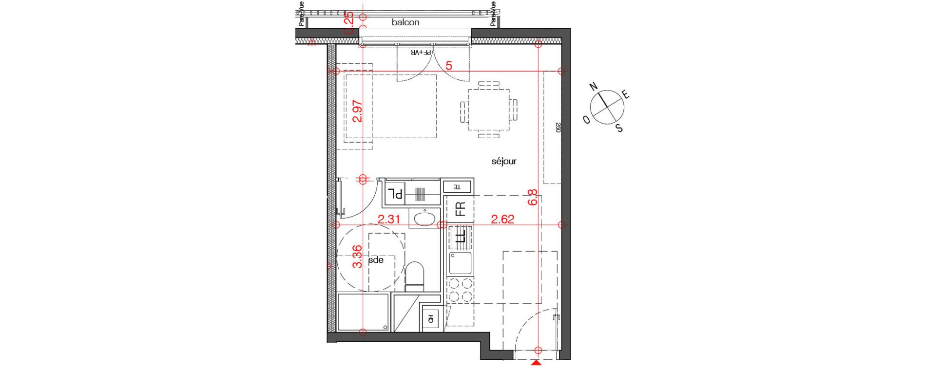 Appartement T1 de 31,23 m2 au Bouscat Ch&ecirc;neraie - lavigne