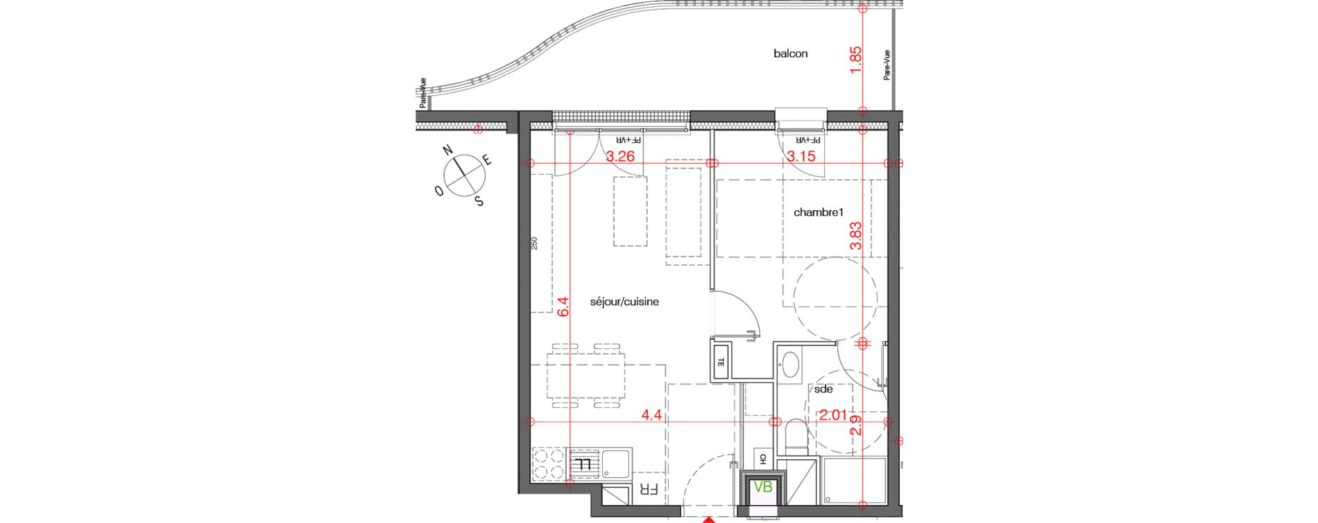 Appartement T2 de 41,28 m2 au Bouscat Ch&ecirc;neraie - lavigne