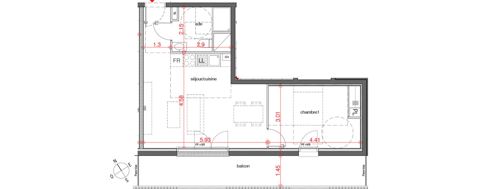 Appartement T2 de 45,71 m2 au Bouscat Ch&ecirc;neraie - lavigne