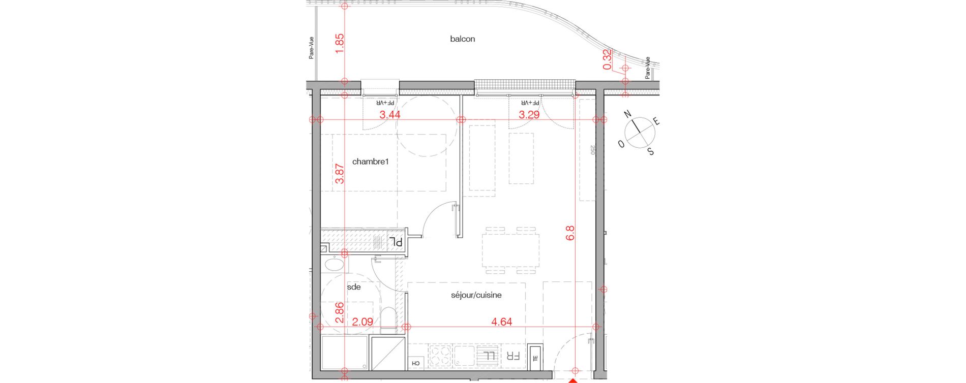 Appartement T2 de 44,41 m2 au Bouscat Ch&ecirc;neraie - lavigne
