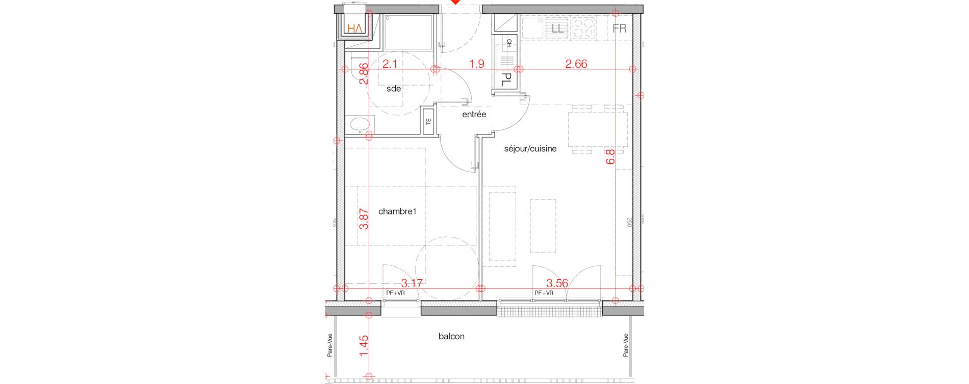 Appartement T2 de 43,96 m2 au Bouscat Ch&ecirc;neraie - lavigne