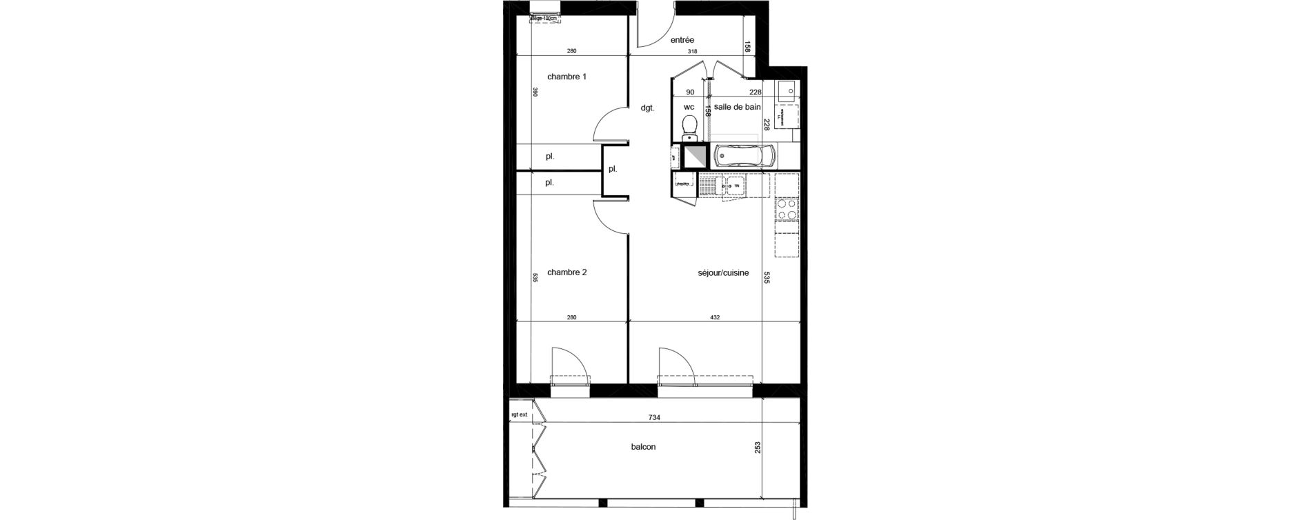 Appartement T3 de 63,04 m2 au Bouscat Ausone - les ecus