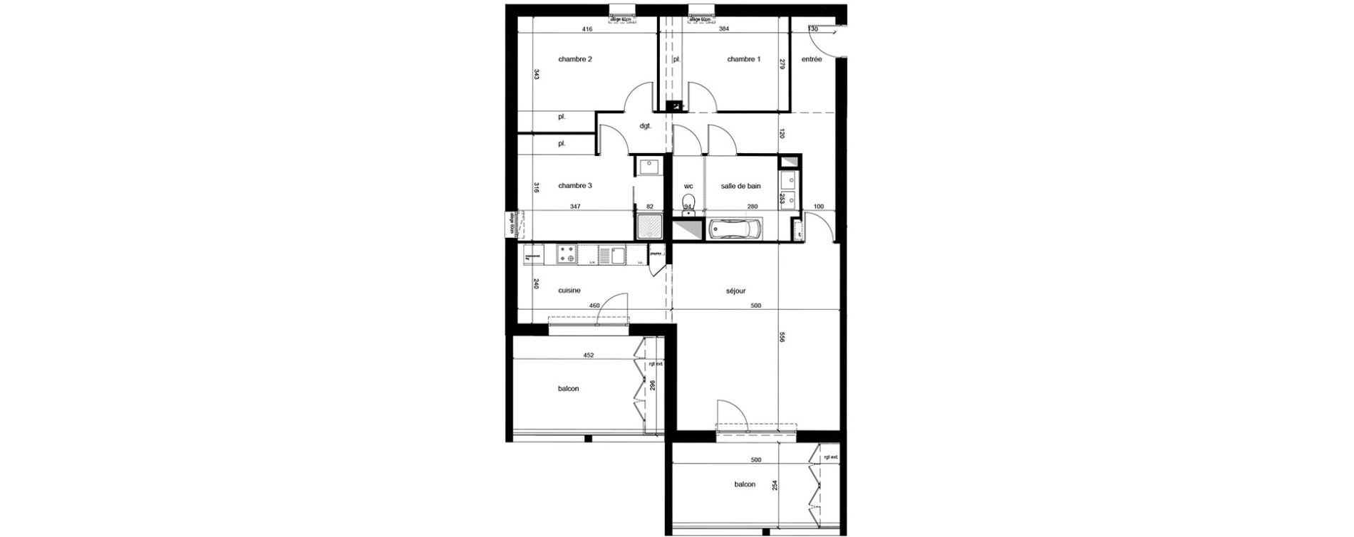 Appartement T4 de 97,43 m2 au Bouscat Ausone - les ecus