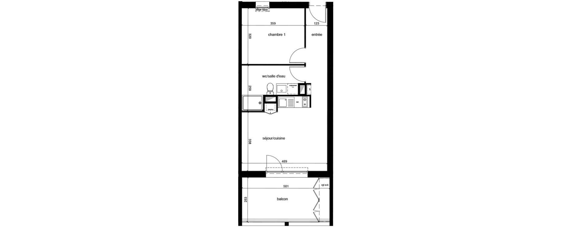 Appartement T2 de 43,82 m2 au Bouscat Ausone - les ecus