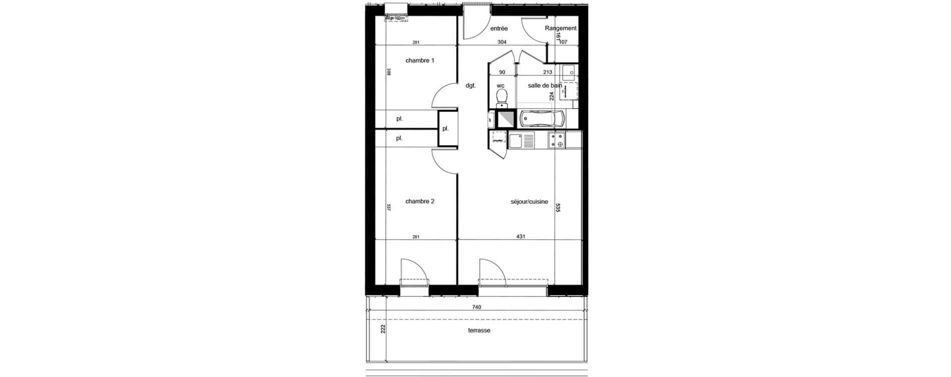 Appartement T3 de 63,45 m2 au Bouscat Ausone - les ecus