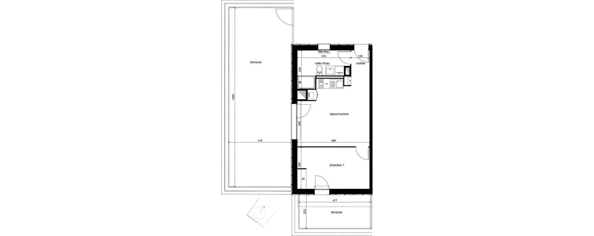 Appartement T2 de 43,29 m2 au Bouscat Ausone - les ecus