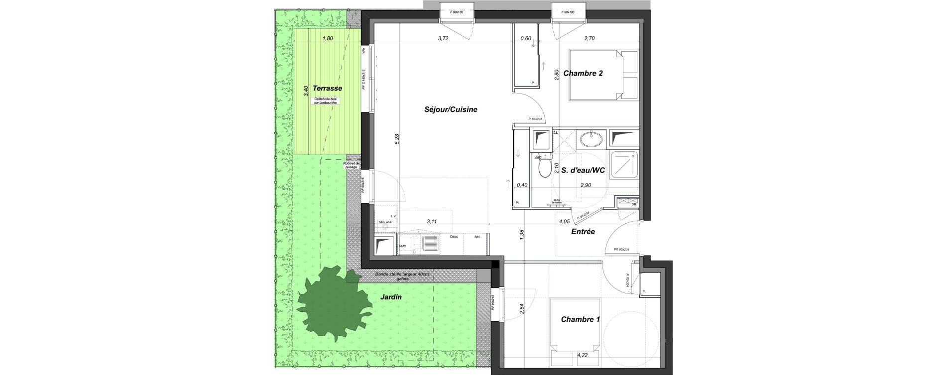 Appartement T3 de 54,92 m2 au Bouscat Centre - ermitage