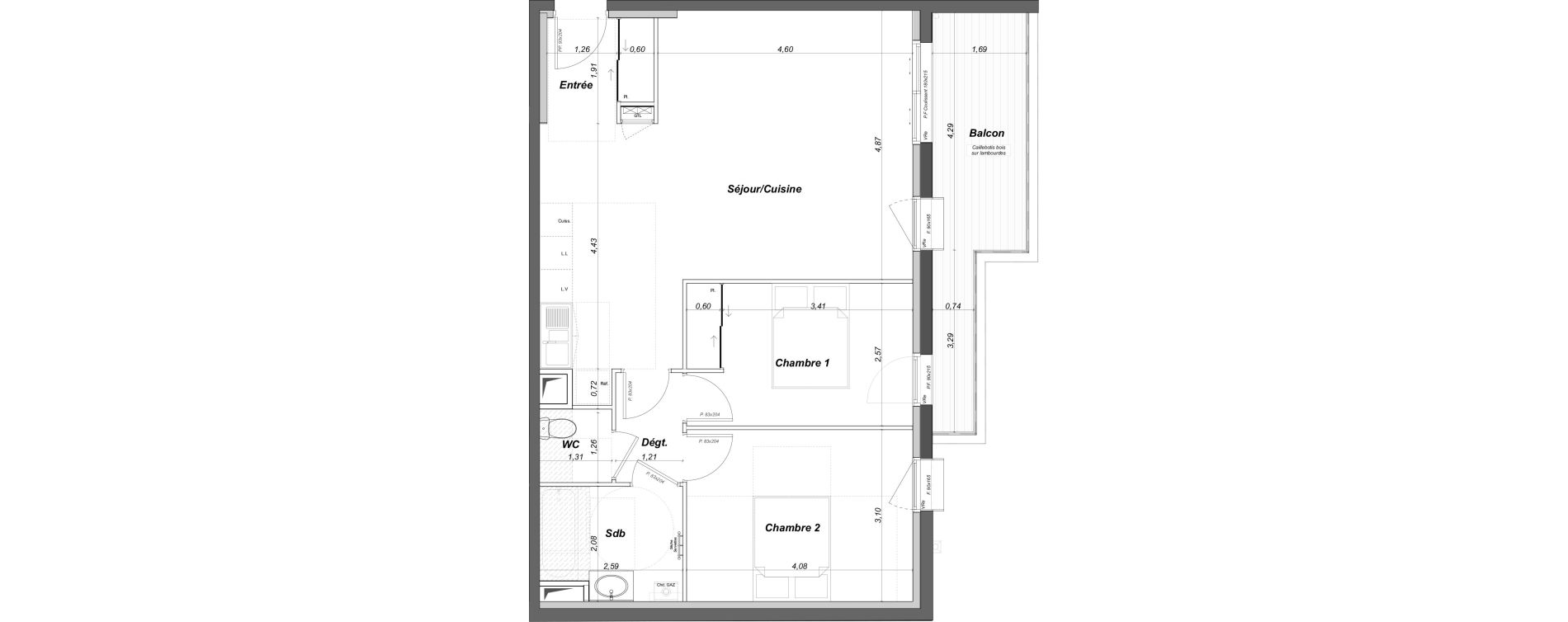 Appartement T3 de 68,71 m2 au Bouscat Centre - ermitage