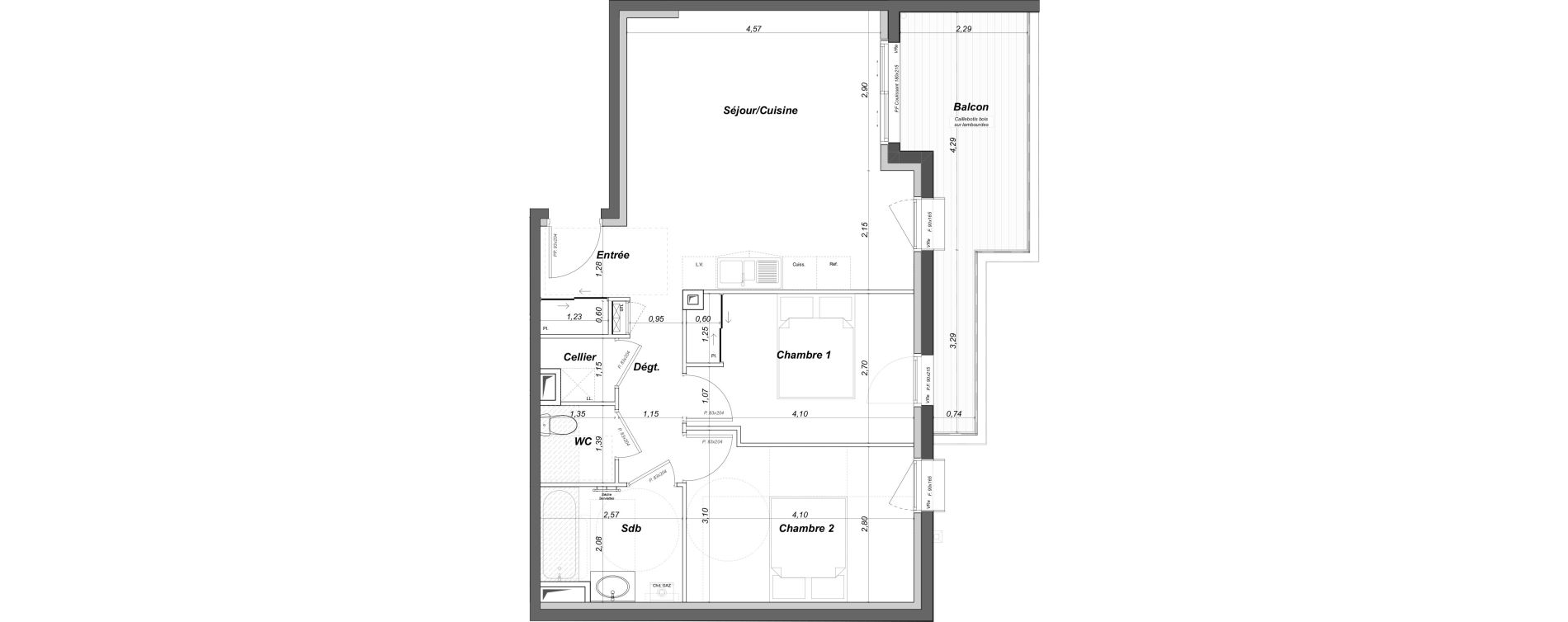Appartement T3 de 61,46 m2 au Bouscat Centre - ermitage