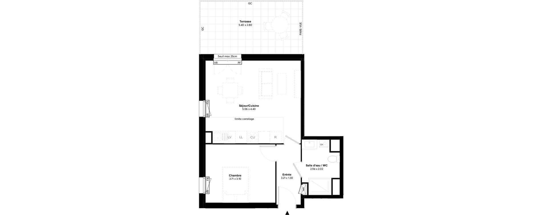 Appartement T2 de 42,61 m2 au Bouscat Hippodrome - lafon - f&eacute;line