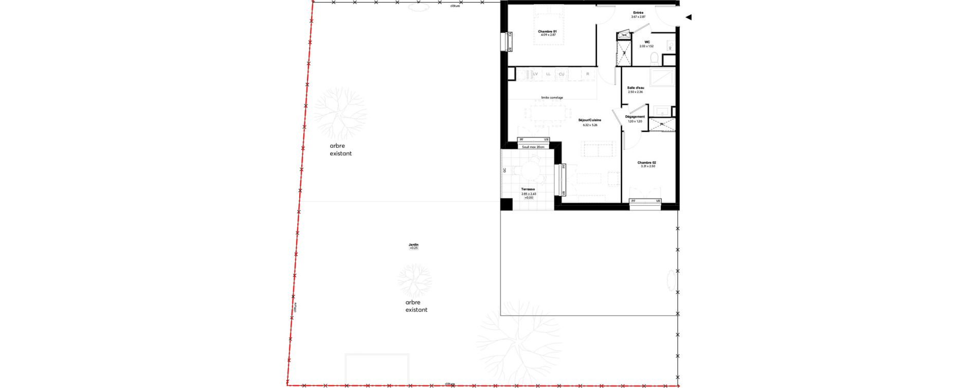 Appartement T3 de 62,76 m2 au Bouscat Hippodrome - lafon - f&eacute;line