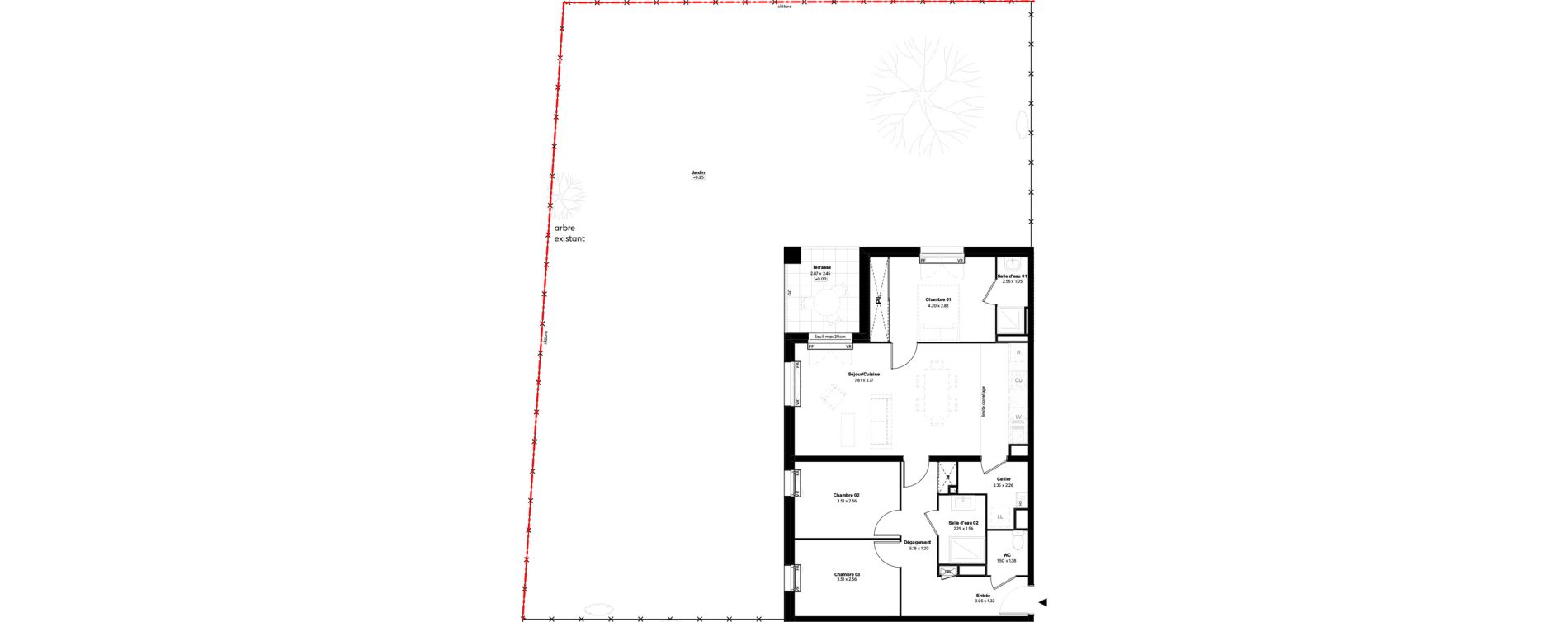 Appartement T4 de 81,93 m2 au Bouscat Hippodrome - lafon - f&eacute;line