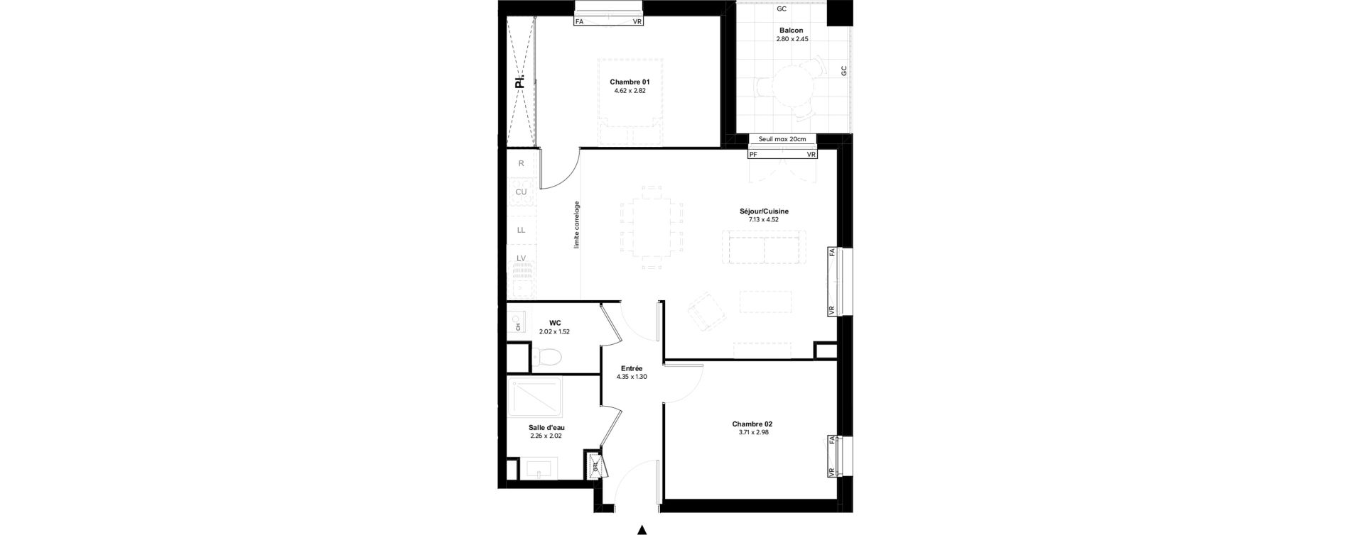 Appartement T3 de 64,31 m2 au Bouscat Hippodrome - lafon - f&eacute;line