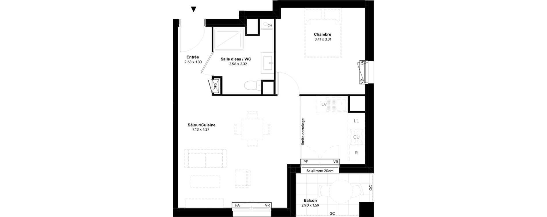 Appartement T2 de 45,16 m2 au Bouscat Hippodrome - lafon - f&eacute;line
