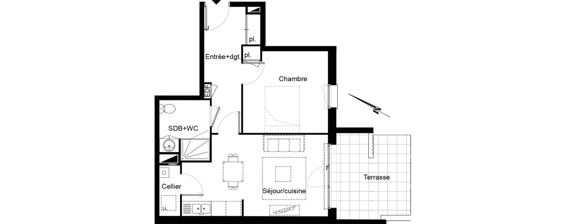 Appartement T2 de 45,00 m2 au Bouscat Ausone - les ecus