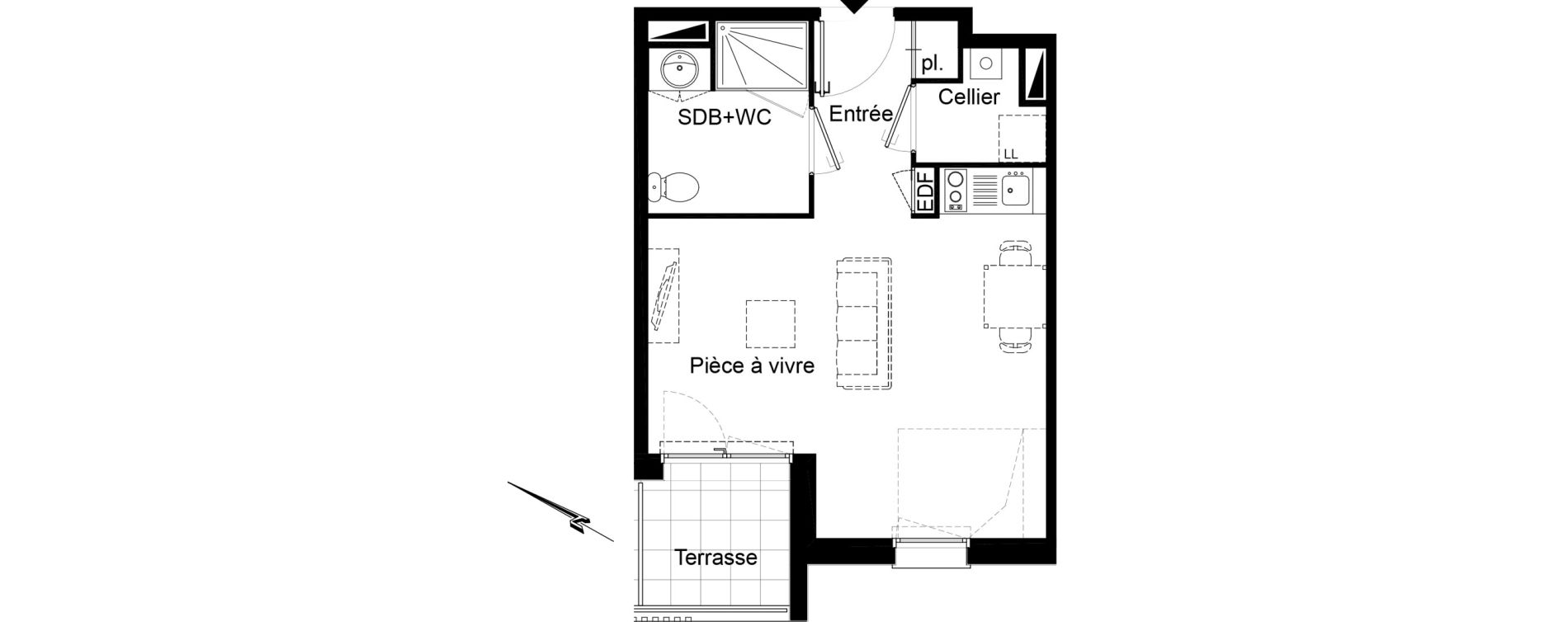 Appartement T1 de 30,00 m2 au Bouscat Ausone - les ecus