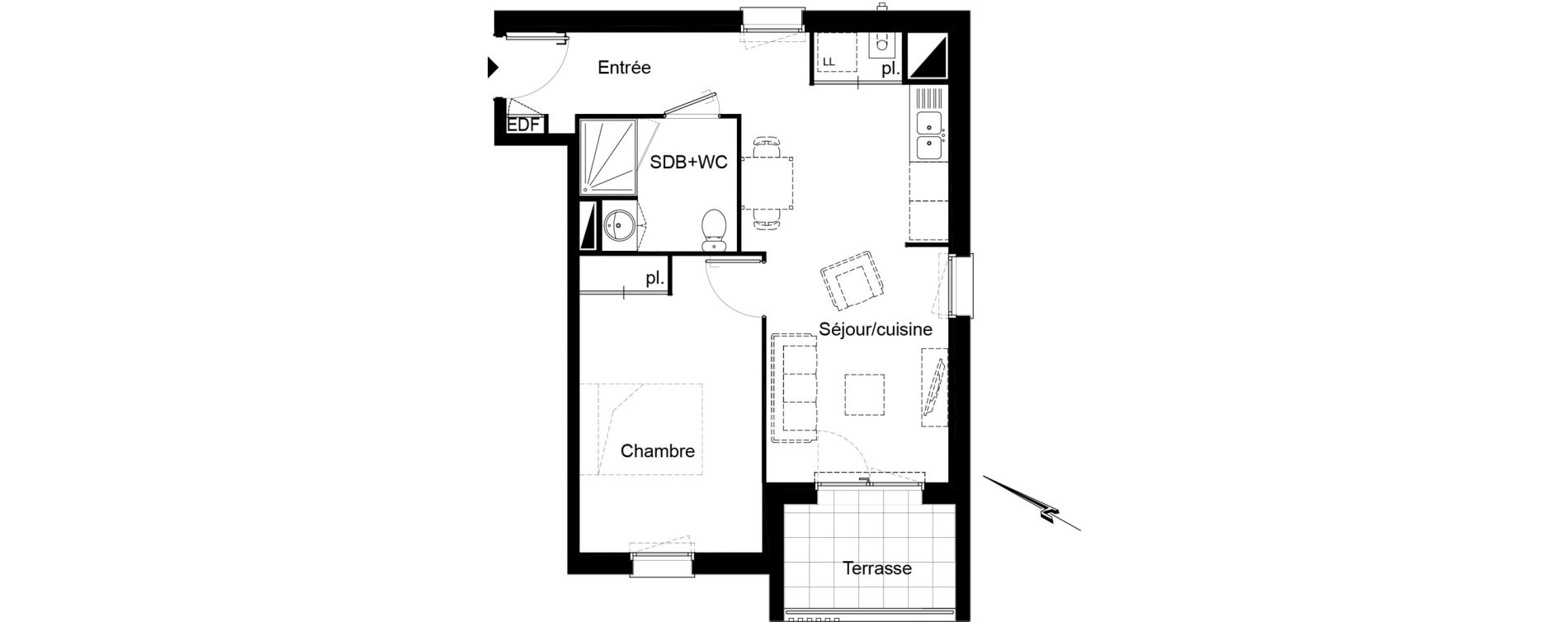 Appartement T2 de 43,00 m2 au Bouscat Ausone - les ecus